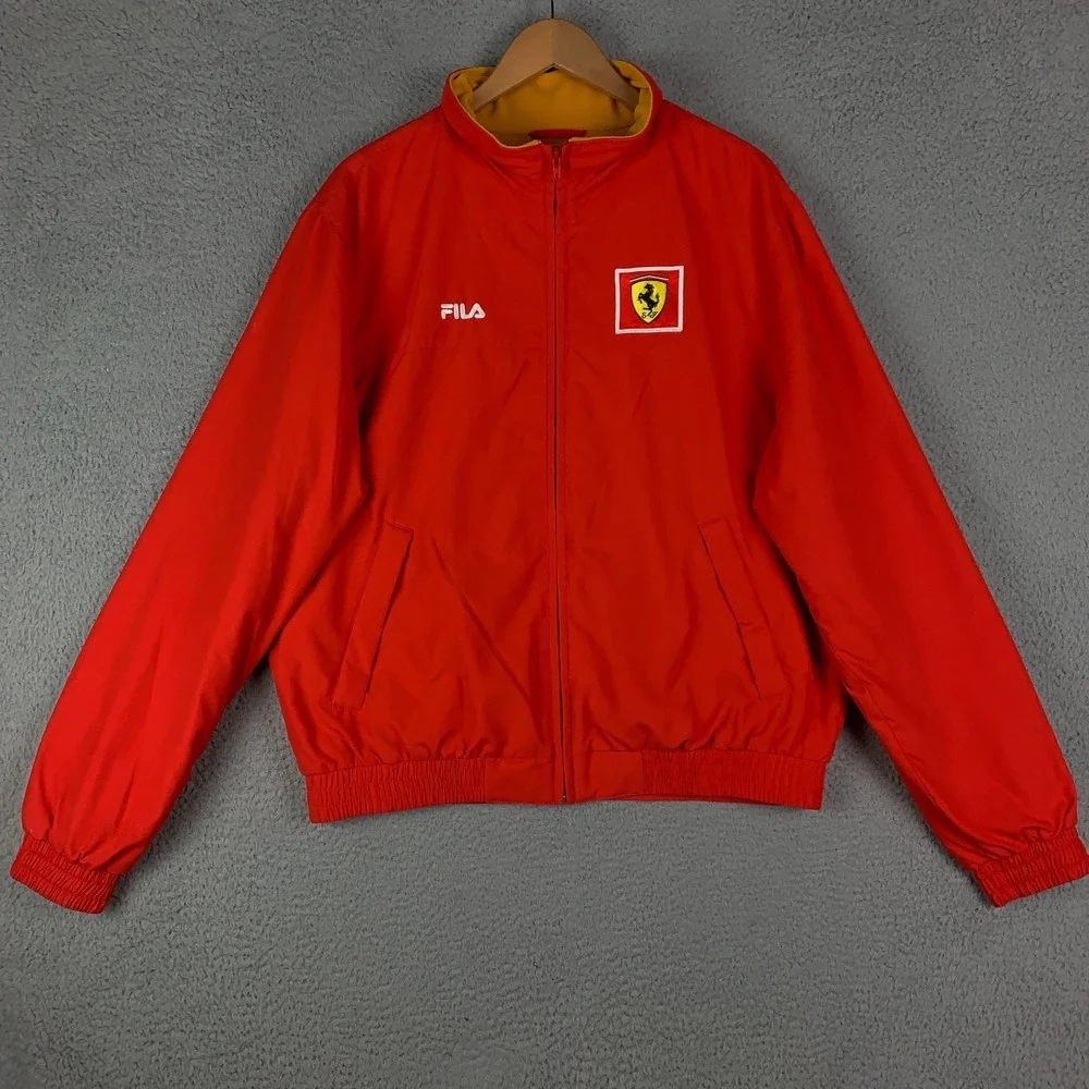 Fila x Ferrari Scuderia Racing Bomber Jacket Men's XL Red Full Zip Fleece Lined